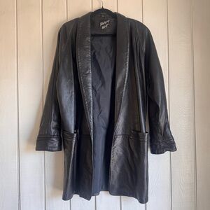Vintage Tannery West Black Leather Midi Coat